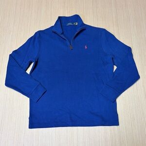 Polo Ralph Lauren Mens Blue Cotton Knit 1/4 Zip Mock Neck Pullover Sweater Large